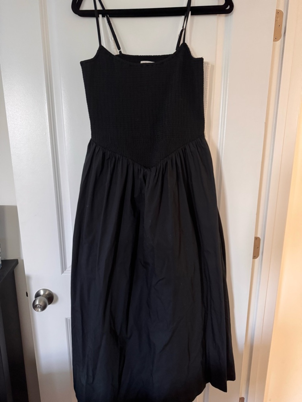 Abercrombie & Fitch Black Smocked Midi Dress with Spaghetti Straps